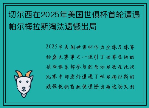 切尔西在2025年美国世俱杯首轮遭遇帕尔梅拉斯淘汰遗憾出局